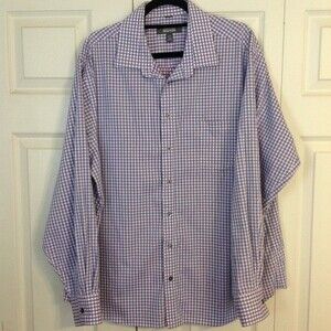 KENNETH COLE REACTION Men's XXL Cotton Button Up Blue Purple White Plaid Cotton